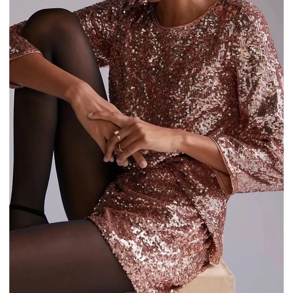 Anthropologie Rose Gold Sequin Shorts Size 6 New