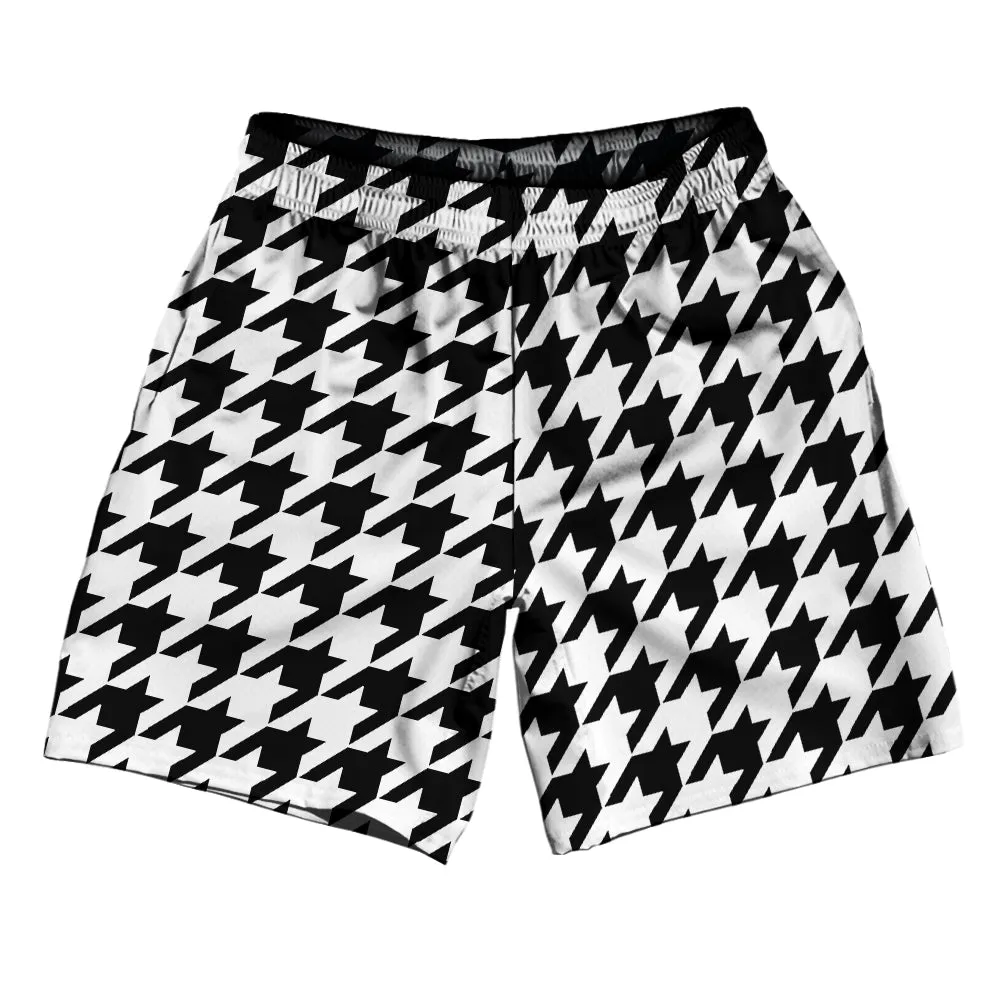 Black And White Houndstooth Athletic Running Fitness Exercise Shorts 7" Inseam Shorts Made In USA