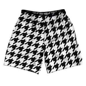 Black And White Houndstooth Athletic Running Fitness Exercise Shorts 7" Inseam Shorts Made In USA