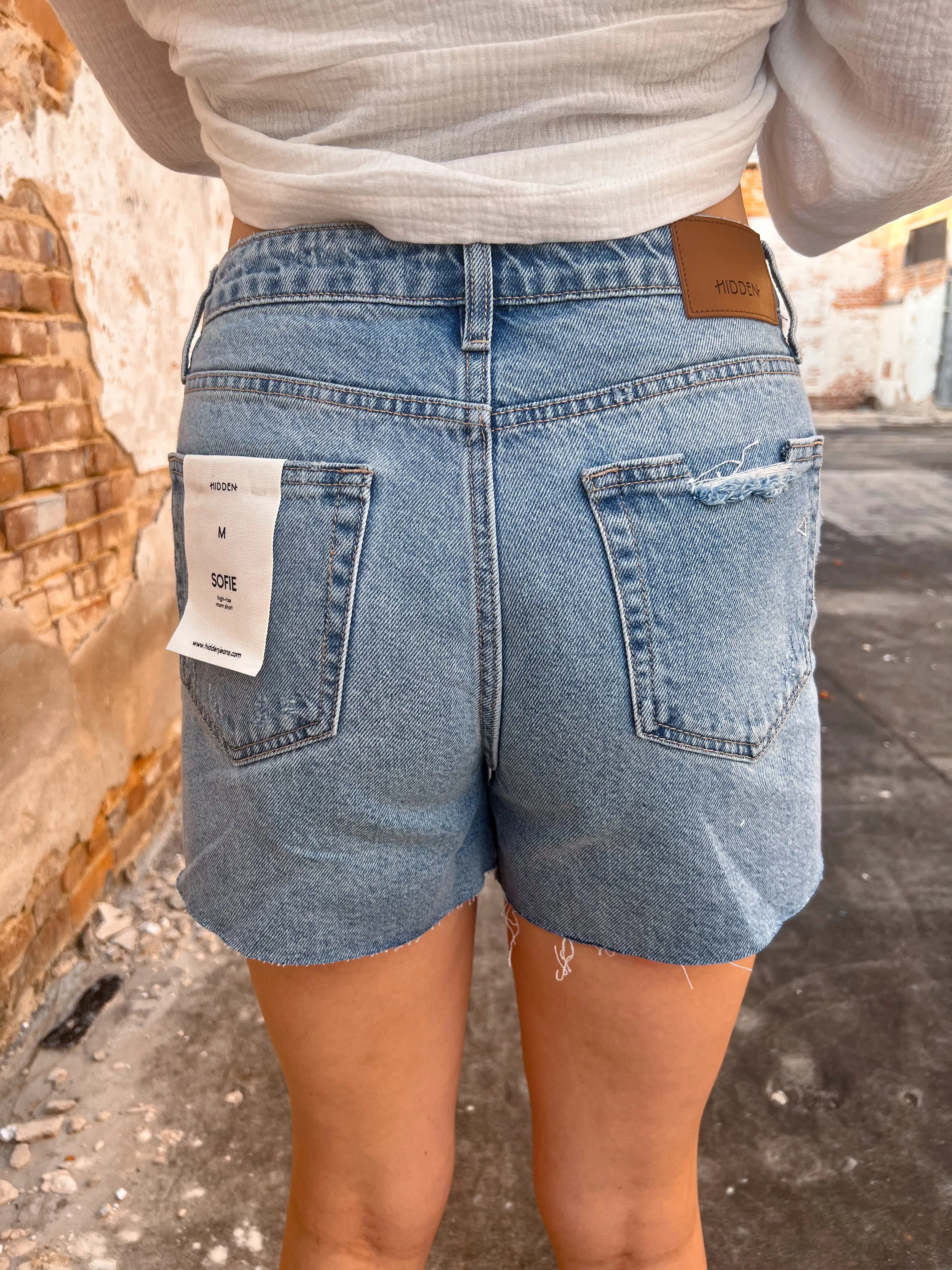 Dixie Medium Light Distressed 4" Inseam Mom Shorts | Hidden Jeans