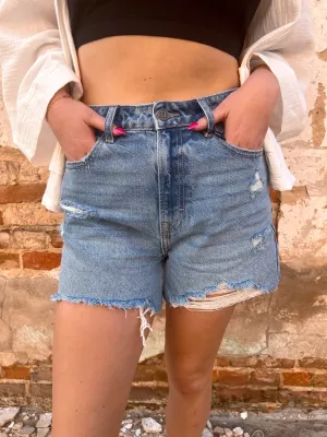 Dixie Medium Light Distressed 4" Inseam Mom Shorts | Hidden Jeans