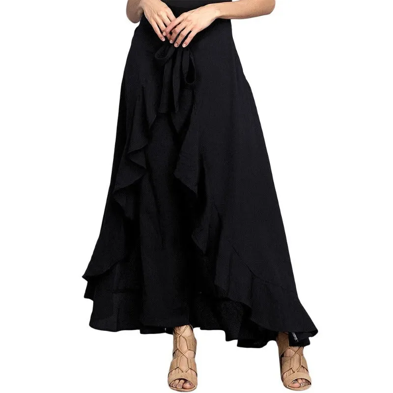 Elegant High Waist Causal Ruffle Drawstring Trouser