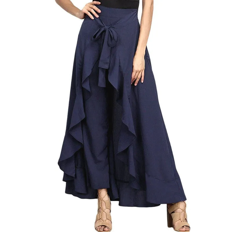 Elegant High Waist Causal Ruffle Drawstring Trouser