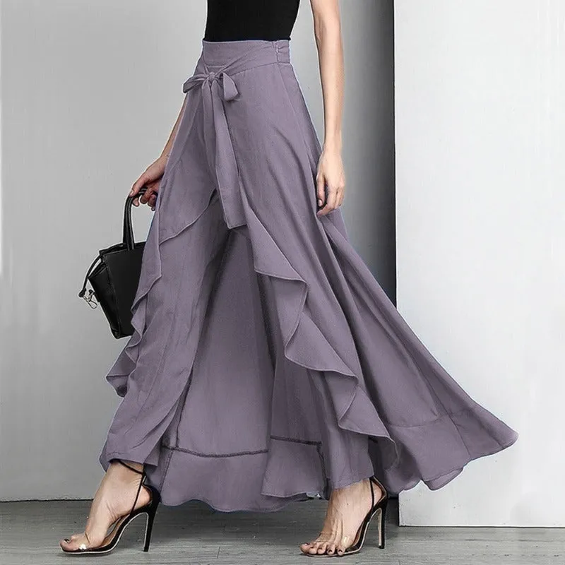 Elegant High Waist Causal Ruffle Drawstring Trouser