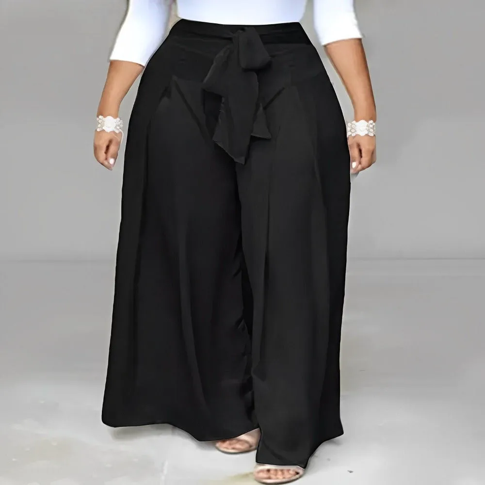 Elegant High Waist Solid Work Loose Trousers