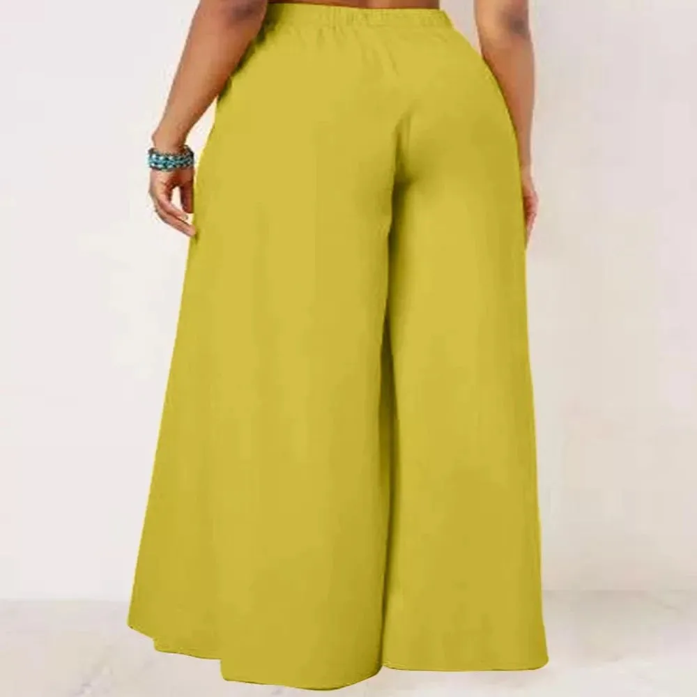 Elegant High Waist Solid Work Loose Trousers