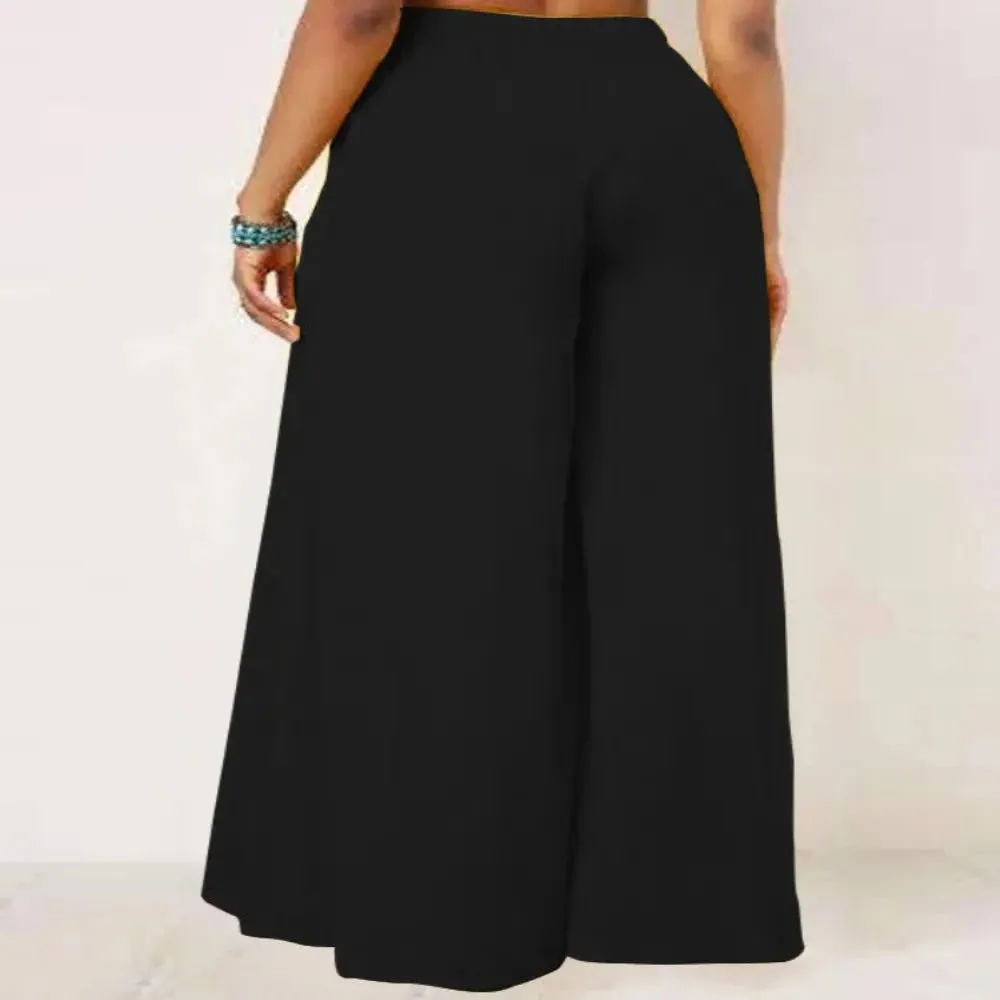 Elegant High Waist Solid Work Loose Trousers