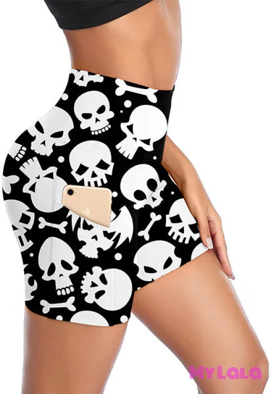 Extra Curvy Pocketed Gym Shorts 20-26 (Skull)