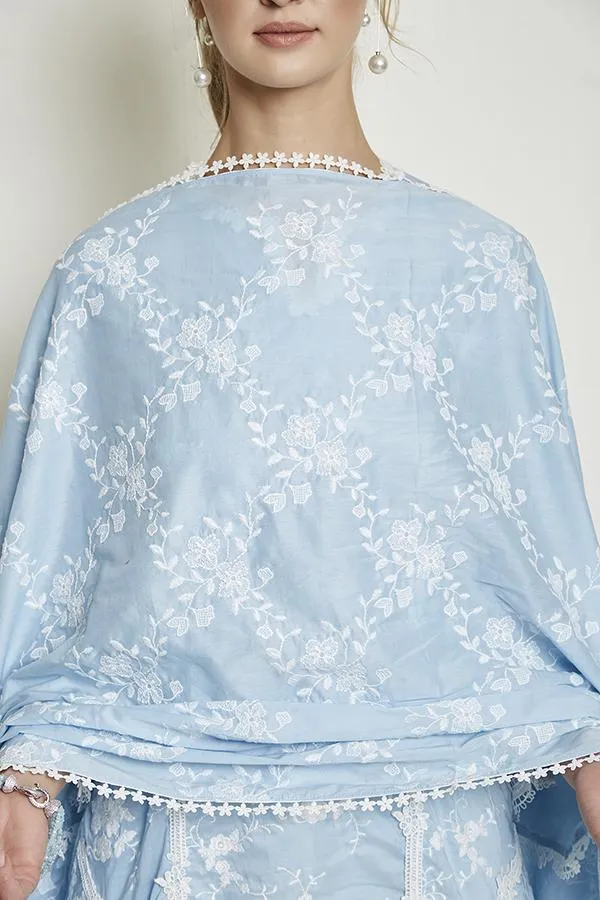 Holly Kurta Light Blue and Multi Lace Pyajama