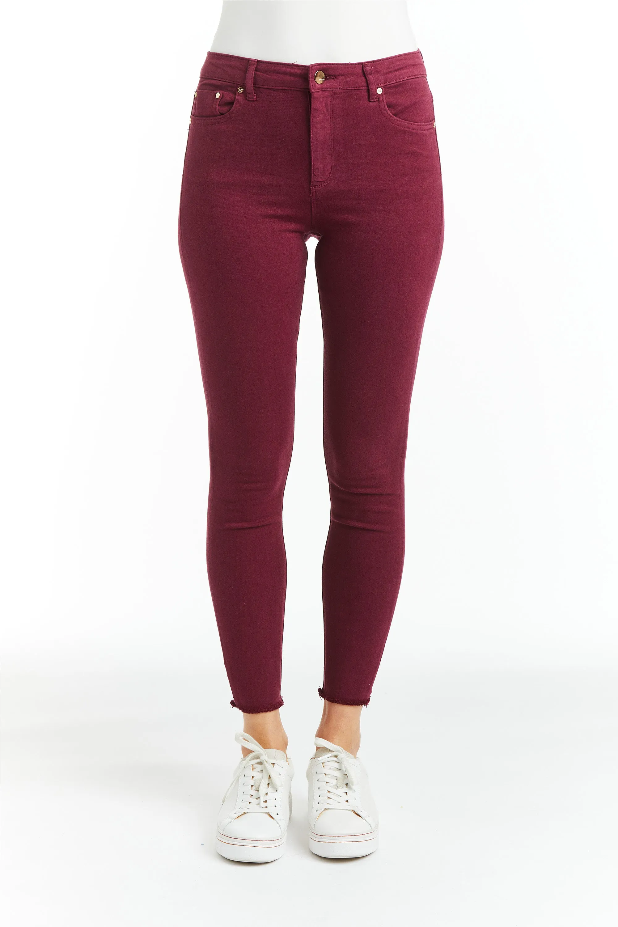 Mona - High Rise Color Denim Skinny Crop Fray