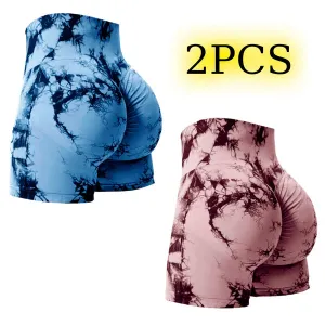 Tie Dye Gym Shorts 2-Pack Butt Lifting Stretch Activewear Bold